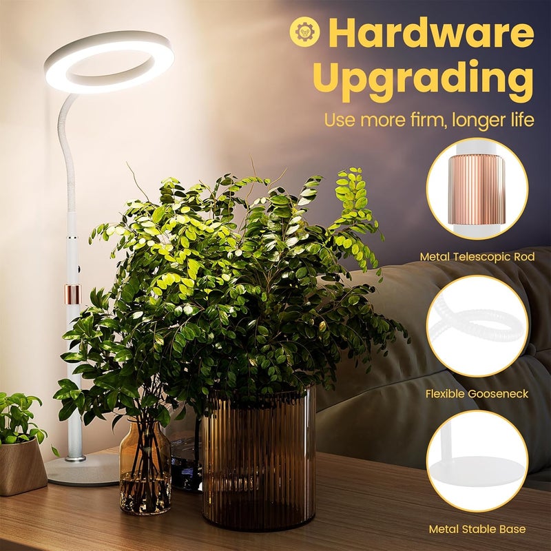 bseah Grow Light, LED Plant Light for Indoor Plants Growing, Full Spectrum Desk Grow Lamp with Pedestal, Automatic Timer for 3H/9H/12H, 10 Dimmable Levels (White) - Image 4